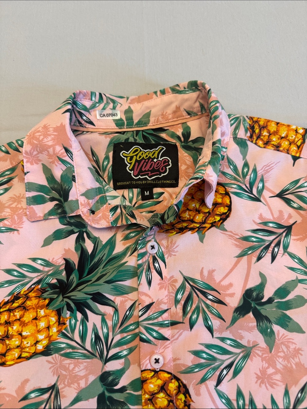 Good Vibes Men’s Pink Tropical Pineapple Button-Down Shirt